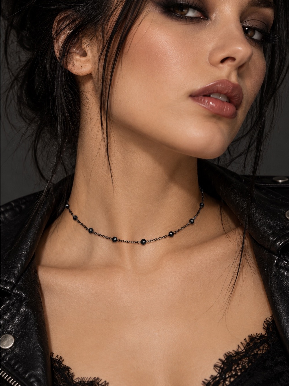 Black Beaded Choker Necklace - Women Jewelry